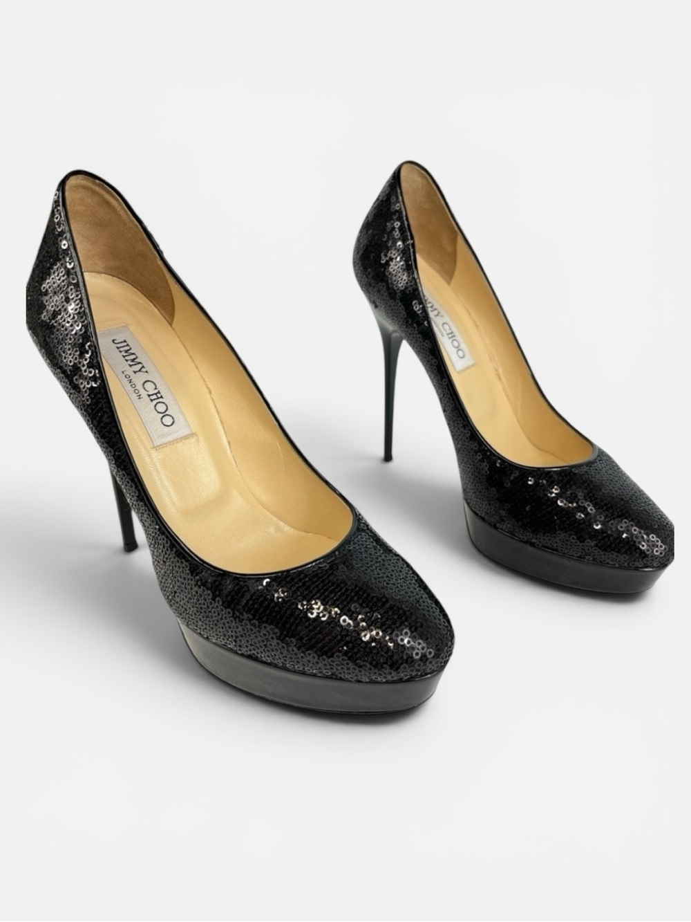 Jimmy Choo Sequined Platform 120mm Heels Women 37 US 7 in Black